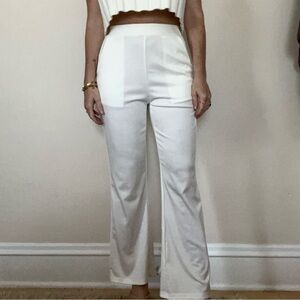 Petite White Pants Flare Bottom, Pockets